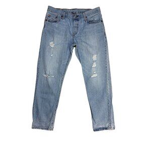 Levis Men's 501 Light Wash Distressed Denim Jeans Size 29x32